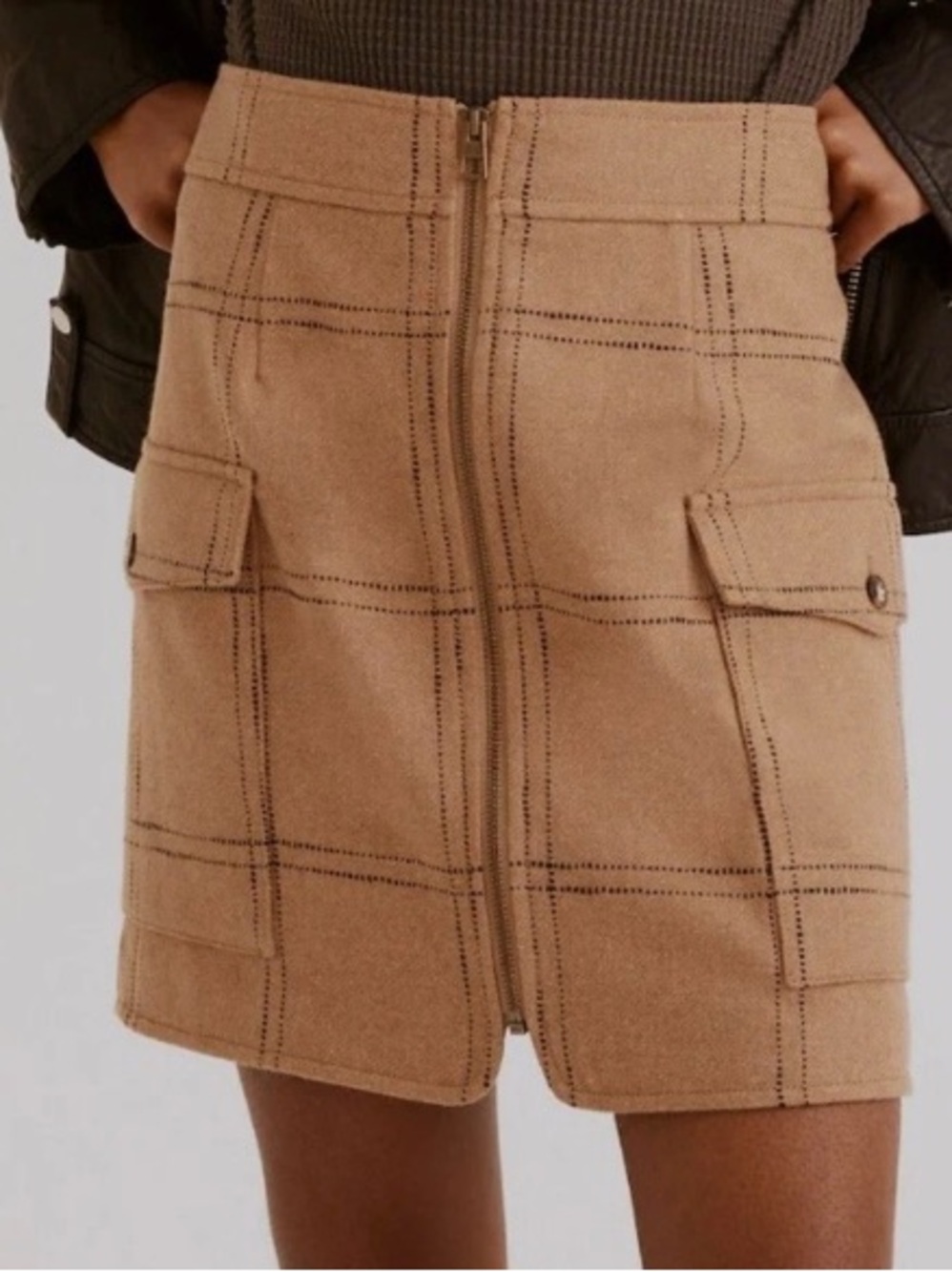 Madewell Tan Plaid Zippered Mini Skirt